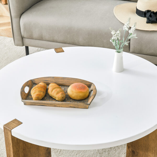 7f1f1fac75f2435dbd542d970c72a384_07609e9695a64fda5799e45021b809d6 33.4-inch diameter minimalist circular MDF material coffee table, a stable and practical choice. The unique embedded design and the support of three table legs make the coffee table structure stable.