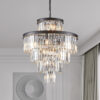 (Same as W1340P188535/L5002-600-B) 24" Luxury Crystal Chandelier with Black Finish – Elegant 15-Light 5 Tier Pendant Light Fixture for Living Room, Dining Room, or Entryway (Bulb Not Included)