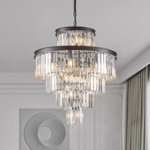 (Same as W1340P188535/L5002-600-B) 24" Luxury Crystal Chandelier with Black Finish – Elegant 15-Light 5 Tier Pendant Light Fixture for Living Room, Dining Room, or Entryway (Bulb Not Included)