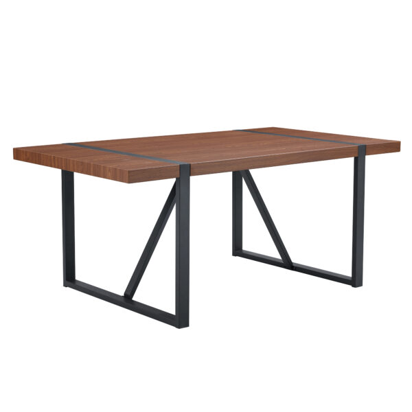 7f25692ee3934b7698c0144660643e4c_299c844d1612177ce9ce9f7510b6ec66 Table and chair set.Industrial Style Walnut-Colored Rectangular Dining Table - 71"x39.3" Large Size.Paired with 8 brown technology fabric chairs with Featuring arched black Metal legs.