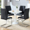 Table and chair set.Hourglass-Shaped Stable Small Round Table -31.9" * 31.9" With 4 Soft and Comfortable Black PU Chair With Arched Metal Silver Leg.Create Your Exclusive Low-Key Luxury Space.