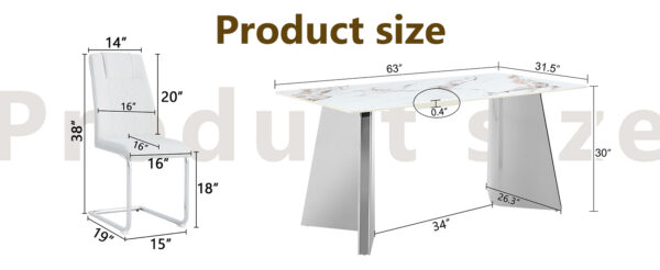 7f5927622f57400ba24e24bf61595657_fd5e23c262693a46a8a45fa19c0f01cf Table and chair set.63*31.4 Inch Luxurious Cold Jade Sintered Stone Dining Table Set - 6 White High-quality PU Chairs With Arched Silver Metal Legs.Perfect For Dinner Room,Meeting Room,Kitchen,etc.