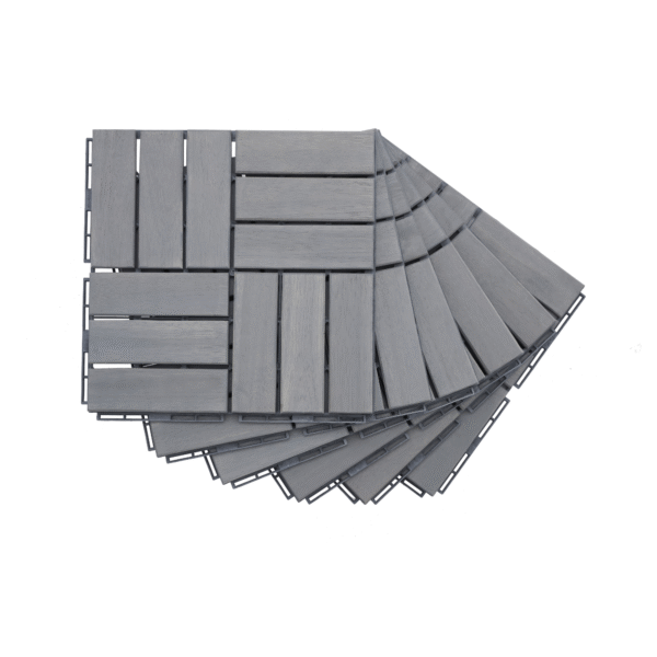 30 PCS Interlocking Deck Tiles Checker Pattern, 12" x 12" Square Light Gray Acacia Hardwood Outdoor Flooring for Patio, Bancony, Pool Side,...
