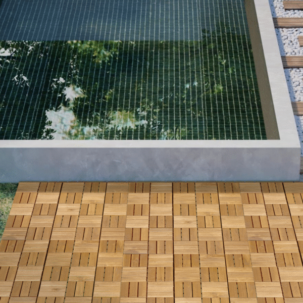 30 PCS Interlocking Deck Tiles Checker Pattern, 12" x 12" Square Yellow Acacia Hardwood Outdoor Flooring for Patio, Bancony, Pool Side,...