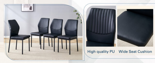 7fa98680f21c46f79e89164fc9dd8734_68f56033e6f631bac6774216f7dbf85b Luxury Simple Chair - Set of 6 BLACK PU Material High Resilience Dining Chair with Metal Black Leg.The Chair Back Has a Vertical Stripe Design With Smooth And Uniform Lines.