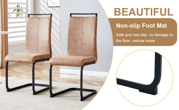 7fc5a5eca83a4830a8b277f4da085dc7_6504bf6987a525f7f585dfa15f6477cb Table and chair set.67"x36" Wood-Textured MDF Dining Table Set with 4 Brown Fabric Chairs.MDF sticker,Wood colored texture sticker,Black C-tube dining chair legs,Suitable for kitchen,Dining room,etc.