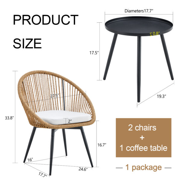 7fc7ed6a4fa649b0aeff7c5777ebff2f_40ffa38c4eb8c9d382b992ccb3829f2f Modern 3-Piece Set: 17.7" Anti-Spill Round Coffee Table + 2 Rattan Swivel Chairs, Outdoor Patio Furniture for Tea Time.Suitable for Various Outdoor Venues.3-piece Set Packaged As A Single Package.