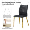 Four black dining chairs. A medieval modern chair made of PU material with soft cushions, equipped with golden metal legs. Suitable for restaurants and living rooms