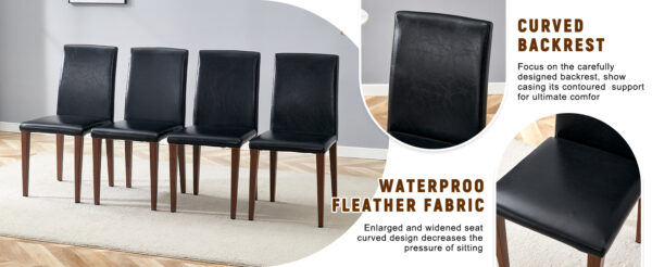 800afd1077504a4c93deab432b7c55ad_a66d16fc1e74aef2a735d9c5fefe29bb Table and chair set.64.5 x 35.4 Inch Stylish Wood Color Textured Dining Table.Perfectly Blending Simplicity And Transparency.Paried With 4 Black PU Dining Chairs with Walnut Color Metal Leg.