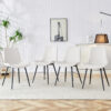 White artificial leather backrest cushion dining chair, black metal legs, curved widened cushion design for more comfort, suitable for restaurants, kitchens, bedrooms, offices.(4 chairs) 0502