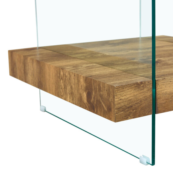 8032f677ed014eb4b7c2c5e25299d1ea_b9b263e0a5cc55f239b2df72ebfbc60b 31.4 Inch Modern Two-Tier Square Coffee Table -An Elegant Combination of Clear Glass and Light Wood Texture Sticker.It can be used not only as a coffee table but also as a side table or display stand.