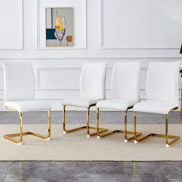 8034567aa2204818a8c4690865bcebd1_8ecebc69cbcbd86b2bd2bcf0f299d08e Luxury Simple Arch Chair - Set of 4 White PU Material High Resilience Dining Chair with Arched Metal Gold Leg.
