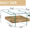 31.4 Inch Modern Two-Tier Square Coffee Table -An Elegant Combination of Clear Glass and Light Wood Texture Sticker.It can be used not only as a coffee table but also as a side table or display stand.