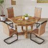 A modern and practical circular dining table. Made of MDF tabletop and wooden MDF table legs. 4-piece technology cloth high backrest cushion side chair, C-shaped tube black metal legs. CT-403   C-1162