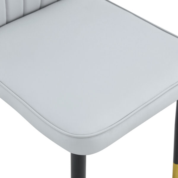 80f713a04ec54696a9a226d9c888e0d8_93edf0daebec32562706cea14ae58baa 4 light gray modern dining chairs with stylish PU patterned backrest and black metal legs for a comfortable home experience in the kitchen, bedroom and office.