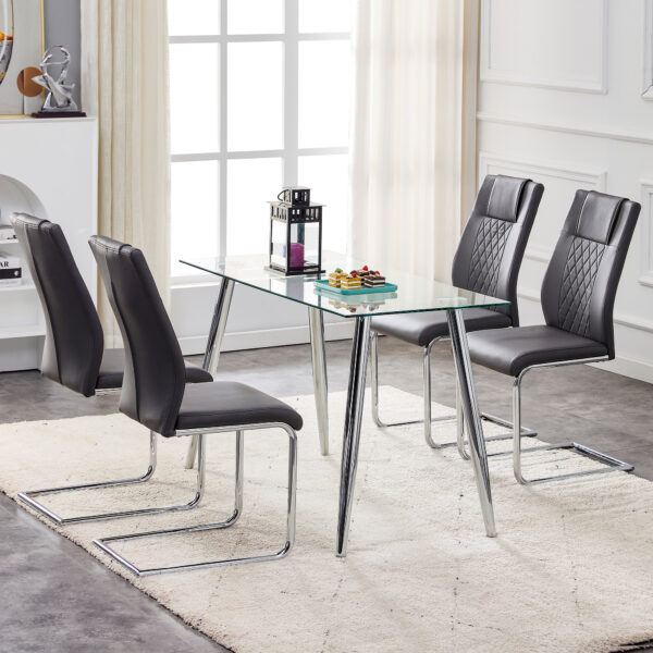 Modern Dining Chairs with Faux Leather Padded Seat Dining Living Room Chairs Upholstered Chair with Metal Legs Design for Kitchen, Living, Bedroom, Dining Room Side Chairs Set of 4 (Grey+PU)C-001