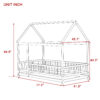 Twin Size House Floor Wooden Bed with Roof Frame,Safety Guardrails,White