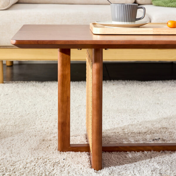 Chinese style log wind Imitation rattan Walnut color tea table rectangular solid wood coffee low table small family living room tea table