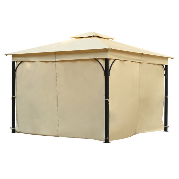 TREXM 10x12 Outdoor Gazebo Tent with Double Roofs, Patio Gazebo with Mosquito Netting and Privacy Screens, Patio Canopy for Shade and Rain for Backyard, Garden, Lawn and Deck (Beige)
