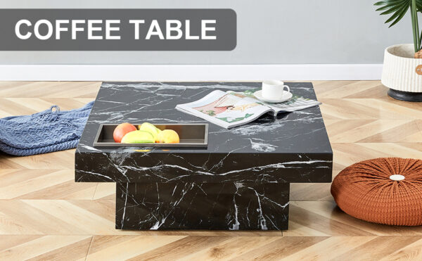 A modern and practical coffee table made of MDF material with black patterns. The fusion of elegance and natural fashion  31.4"*31.4"*12"