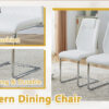Table and chair set.55"x31.4" Cream-Style White MDF Dining Table Set with 6 White Chairs With Silver Metal Legs.MDF Tabletop and metal frame legs.Adding a warm and gentle atmosphere to your family.