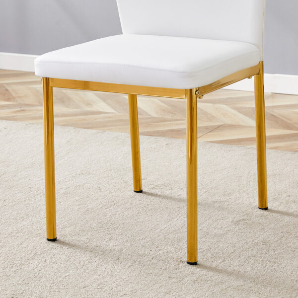 819a8fb23d4c4c049253a07017f7fd41_22c5ce7bd727b7bb078929d9ebf6f9e3 Luxury Simple Chair - Set of 6 White PU Material High Resilience Dining Chair with Metal Gold Leg.The Chair Back Has a Vertical Stripe Design With Smooth And Uniform Lines.