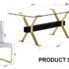 Table and chair set.Elegant Transparent Tempered Glass Dining Set - 71"x35.4" with 8 Light Gray PU Chairs with golden C-tube metal leg.X-shaped Golden Metal Table Legs,Black Textured MDF Crossbeam.