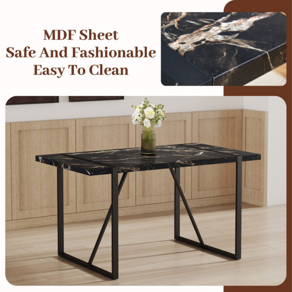 81b372fe9ab74594b74f1a7fd3c9ecb9_1f8c497d79366773da87dfe04eaca00f Industrial rectangular MDF black dining table for 4-6 people with 1.5 inch thick MDF top and black metal legs for work desk, kitchen, terrace, dining room.55*31.4