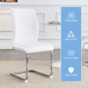 Luxury Simple Arch Chair - Set of 4 White PU Material High Resilience Dining Chair with Arched Metal Silver Leg.