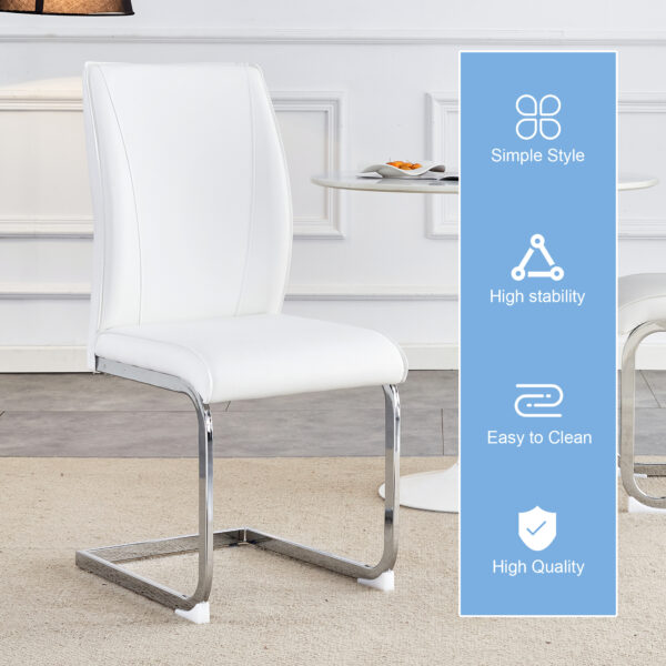 81bc4fc577094e379cd3841516743c46_1fd0cd983914f93584b034a8ace8fc1a Luxury Simple Arch Chair - Set of 4 White PU Material High Resilience Dining Chair with Arched Metal Silver Leg.