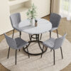 Table and chair set.A Modern Minimalist Circular Dining Table With A Diameter Of 33.3 Inches.Paired With 4 High Quality Light Gray Dining Chairs Made Of Linen Fabric.Iron pipe spraying Legs.