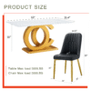 Table and chair set.Subtle Luxury Tempered Glass Dining Set - 63"x35.4" with 4 Black PU Chairs.Metal Gold Chair Leg.White imitation marble texture sticker Tabletop. OC-Shaped MDF Table Leg.