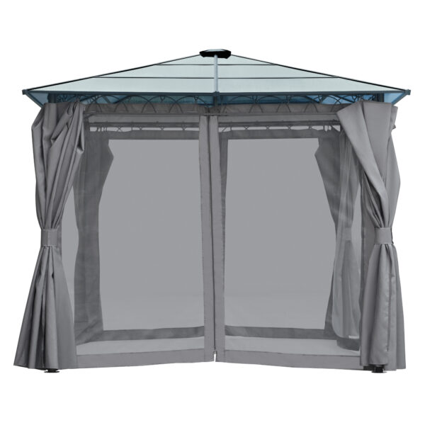 TREXM 10'x10' Hardtop Outdoor Gazebo with Polycarbonate Roof, Patio Gazebo with Aluminum Frame, Mosquito Netting and Privacy Screens for Shade and Rain, Backyard Tent for Backyard, Garden, Lawn (Grey)