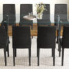Table and chair set.79"x31.5" Inch Tempered Glass Tabletop With X-shaped Black Metal Table Legs,Wood Grain Textured MDF Crossbeam.Paired With 10 Black PU Dining Chairs, Simple And Versatile.