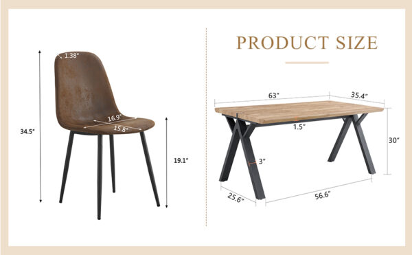821a914b6dcd4a7d857affb8e8d6263c_648ae4ba40122ba1091b2059990ed09a Table and chair set.63"x35.4" Wood-Textured MDF Dining Table with Black A-Frame Legs.Paired with 4 Brown Technology Fabric Round Corner Dining Chair.Density Board Sticker,Iron Pipe Spraying,