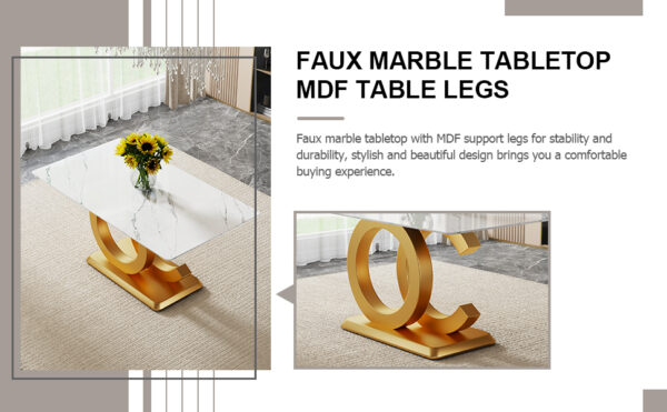 8223edbe1a3c4bc9afe56f8a29f154cb_20240306_9d14ec36b5d0c73b7f2b40b4b62ae49b A large modern minimalist rectangular dining table suitable for 6-8 people, A set of 6-piece PU leather backrest and black metal legs modern dining chairs. F-OC C-007