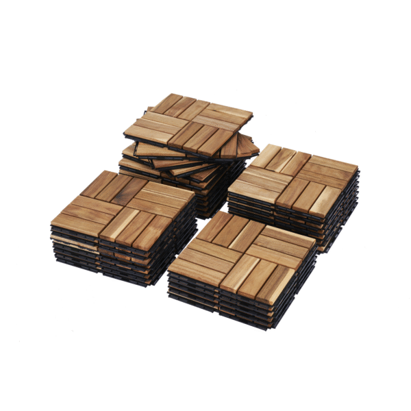 30 PCS Interlocking Deck Tiles Checker Pattern, 12" x 12" Square Yellow Acacia Hardwood Outdoor Flooring for Patio, Bancony, Pool Side,...