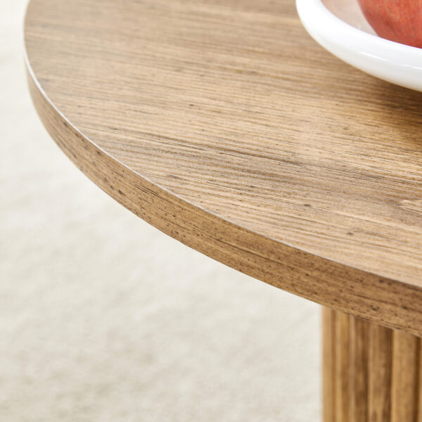 8225d821fae446079d968cd8683f57b8_c56a5867c77ae13a5589610a955c8b0e A modern circular coffee table with a diameter of 27.5 inches interprets home aesthetics and practicality. MDF material,cylindrical table leg design.Becoming the visual focal point of home decoration.