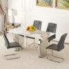 Table and chair set.63*31.4 Inch Pandora Patterned Sintered Stone Dining Table Set - 4 Dark Gray Chairs With Silver Metal Legs.Modern Light Luxury.Perfect For Dinner Room,Meeting Room,Kitchen,etc.