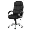 Faux Leather Height Adjustable Swivel Computer Office Chair in Black/Chrome with Padded Arms