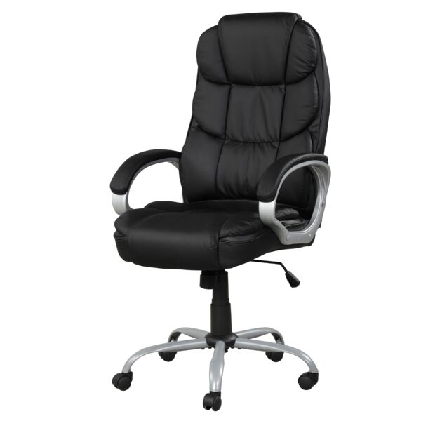 Faux Leather Height Adjustable Swivel Computer Office Chair in Black/Chrome with Padded Arms