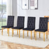 4 piece dining chairs.The gold metal legs complement the black velvet, showcasing a perfect blend of modern and classic elements.Suitable for various occasions such as kitchens,conference rooms, etc.