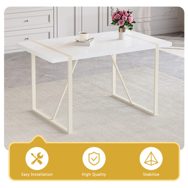 8233b1bf05674b2c8cbe470a1df9c5df_a4b511d6820108290918c94a32899e7d Table and chair set.55"x31.4" Cream-Style White MDF Dining Table Set with 6 White Chairs With Silver Metal Legs.MDF Tabletop and metal frame legs.Adding a warm and gentle atmosphere to your family.