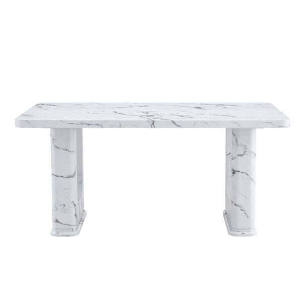 8251b436f5af47ab8800bd498c4506b0_2fdb70ef17119769a00829b5631eac8c 64.5 x 35.4 Inch Stylish Marble Textured Dining Table, Perfectly Blending Simplicity And Transparency. Made of MDF Material With White Marble Texture Stickers, It Exudes A Strong Sense Of Fashion.