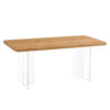 A modern minimalist wooden table with acrylic legs and rectangular tables. Computer desk. Dining table. Suitable for restaurants, living rooms, and kitchens. F-1298