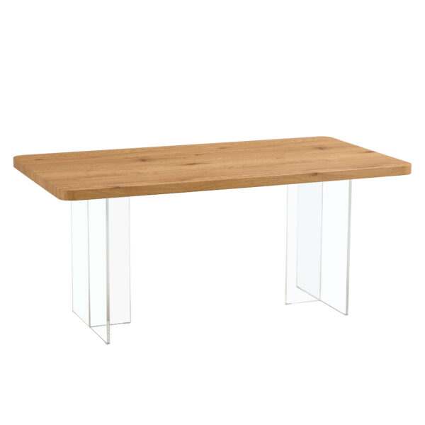 A modern minimalist wooden table with acrylic legs and rectangular tables. Computer desk. Dining table. Suitable for restaurants, living rooms, and kitchens. F-1298
