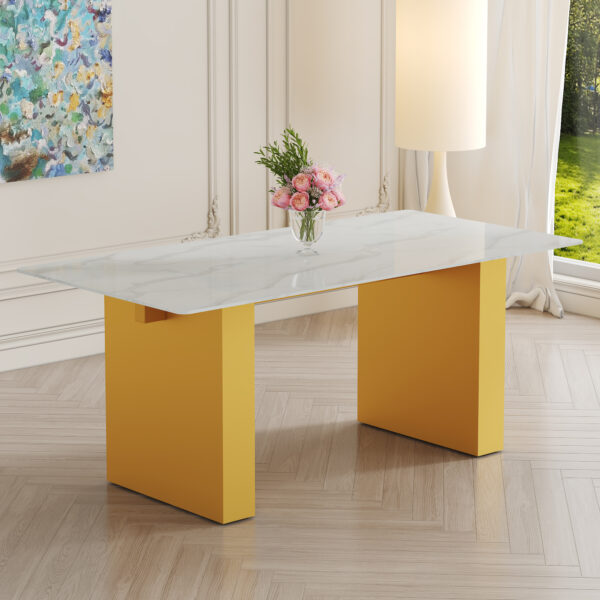 825990222f7c4023acf6795e5650e518_9bb22801b62d19db210893529d3f732f Large modern rectangular table with 0.4 inch patterned tabletop and large MDF table legs, suitable for kitchen, dining room, and living room 71 "* 35.4" * 30 " 1546