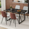 Table and chair set.Modern Black Marble Pattern MDF Dining Table Set-55"x31.4" with 4 Extended Seat Cushion PU Dining Chairs.Brown and Light Gray Splicing Colors Cushion.Iron Pipe Spraying Chair Legs.