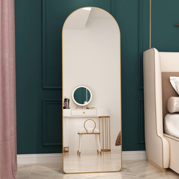 The 3rd generation aluminum alloy metal frame arched floor mounted wall mirror, upgraded in quality, bathroom makeup mirror, bedroom entrance, clothing store, gold 65 "* 23 "W1151121956