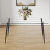Modern rectangular glass dining table for 4-6 people with tempered glass top and black metal legs, writing desk for kitchen, dining room and living room.
